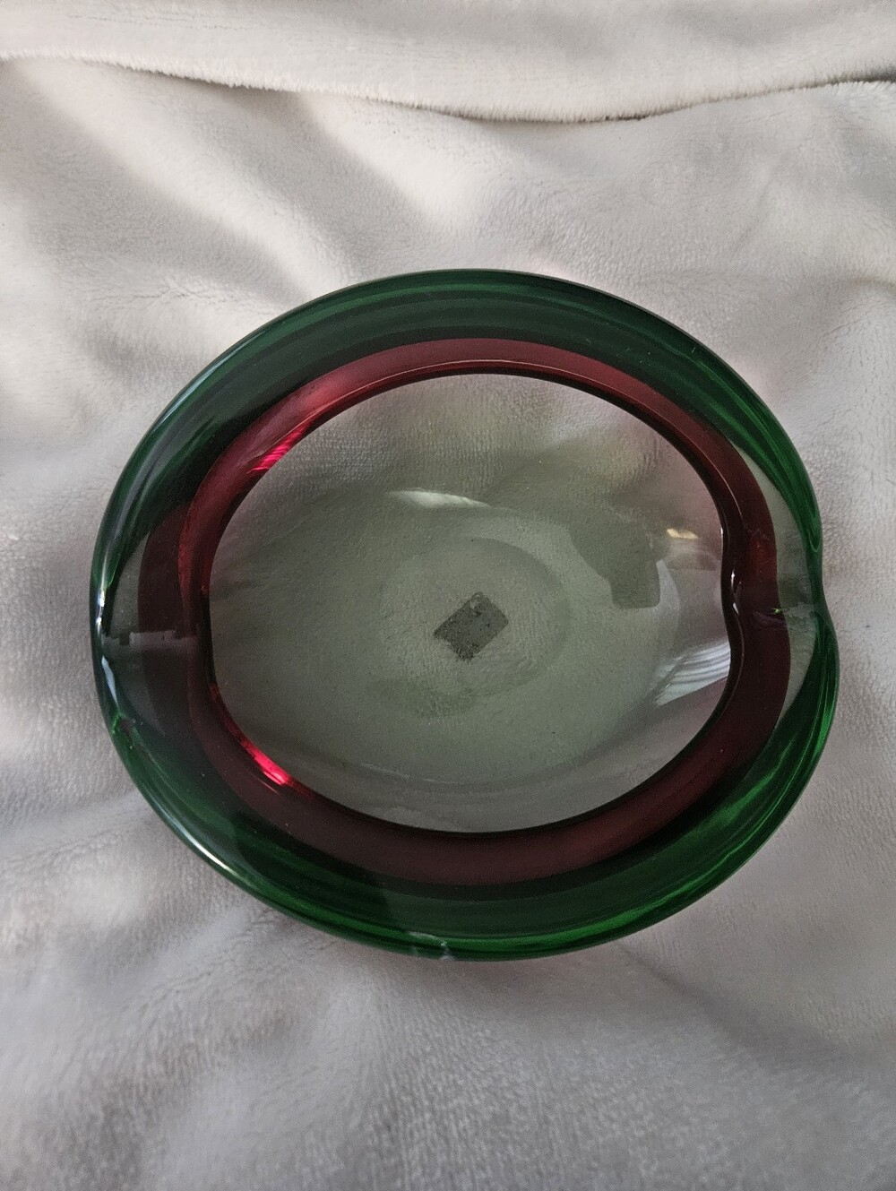Murano Green and Ruby Red Art Glass Bowl Vase